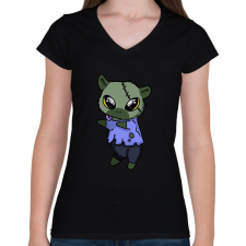 PRINTFASHION Kenny, a capybara zombi jelmezben - Női V-nyakú póló - Fekete női póló