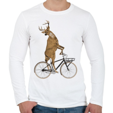 PRINTFASHION Kerékpározó szarvas - Férfi hosszú ujjú póló - Fehér