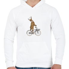 PRINTFASHION Kerékpározó szarvas - Férfi kapucnis pulóver - Fehér