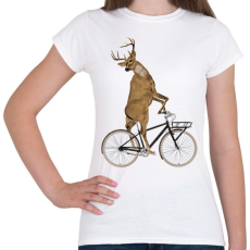 PRINTFASHION Kerékpározó szarvas - Női póló - Fehér