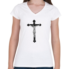 PRINTFASHION Kereszt - Női V-nyakú póló - Fehér