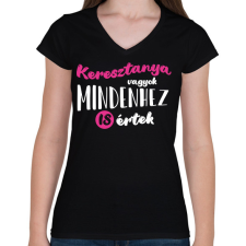 PRINTFASHION Keresztanya vagyok - fehér - Női V-nyakú póló - Fekete női póló