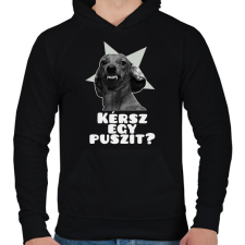 PRINTFASHION Kérsz egy puszit? - Férfi kapucnis pulóver - Fekete férfi pulóver, kardigán
