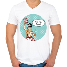 PRINTFASHION Kész, vége, megvan! - Férfi V-nyakú póló - Fehér