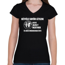 PRINTFASHION Kétféle Alfa Sofőr - Női V-nyakú póló - Fekete