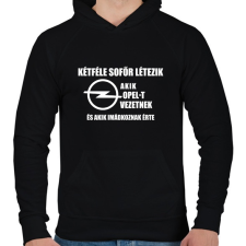 PRINTFASHION Kétféle Opel Sofőr - Férfi kapucnis pulóver - Fekete férfi pulóver, kardigán