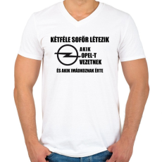 PRINTFASHION ketfele sofor opel - Férfi V-nyakú póló - Fehér