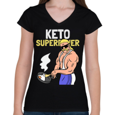 PRINTFASHION KETO SUPERPOWER - Női V-nyakú póló - Fekete női póló