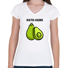 PRINTFASHION KETOHERO - Női V-nyakú póló - Fehér női póló