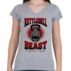 PRINTFASHION Kettlebell szörny - Női V-nyakú póló - Sport szürke