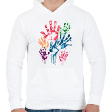 PRINTFASHION Kézlenyomatok - Férfi kapucnis pulóver - Fehér