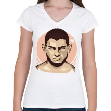 PRINTFASHION Khabib Nurmagomedov - Női V-nyakú póló - Fehér női póló