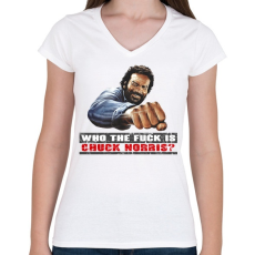 PRINTFASHION Ki az a Chuch Norris? - Női V-nyakú póló - Fehér