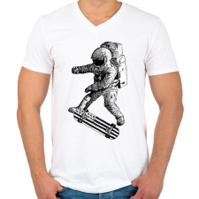 PRINTFASHION Kickflip in space - Férfi V-nyakú póló - Fehér férfi póló