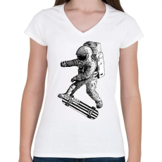 PRINTFASHION Kickflip in space - Női V-nyakú póló - Fehér
