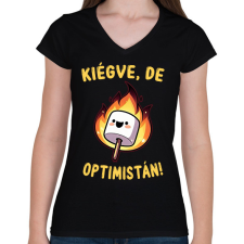 PRINTFASHION Kiégve, de optimistán - Női V-nyakú póló - Fekete női póló