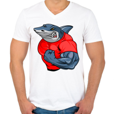 PRINTFASHION Kigyúrt cápa - Férfi V-nyakú póló - Fehér férfi pulóver, kardigán