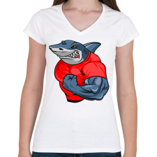 PRINTFASHION Kigyúrt cápa - Női V-nyakú póló - Fehér női póló