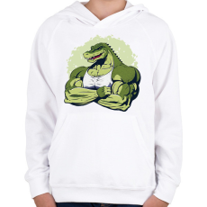 PRINTFASHION Kigyúrt krokodil - Gyerek kapucnis pulóver - Fehér