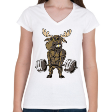 PRINTFASHION Kigyúrt szarvas - Női V-nyakú póló - Fehér női póló