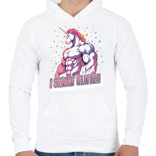 PRINTFASHION Kigyúrt unikornis - Férfi kapucnis pulóver - Fehér férfi pulóver, kardigán