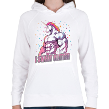 PRINTFASHION Kigyúrt unikornis - Női kapucnis pulóver - Fehér női pulóver, kardigán