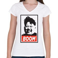 PRINTFASHION Kim Jong Boom - Női V-nyakú póló - Fehér
