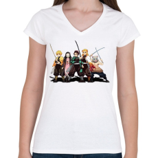 PRINTFASHION Kimetsu No Yaiba X Ice - Demon Slayer Character - Női V-nyakú póló - Fehér