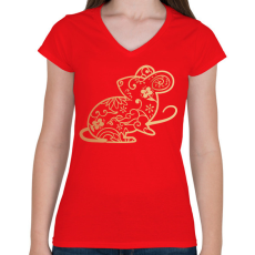 PRINTFASHION Kínai patkány - Női V-nyakú póló - Piros