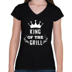PRINTFASHION king of the grill fehér - Női V-nyakú póló - Fekete