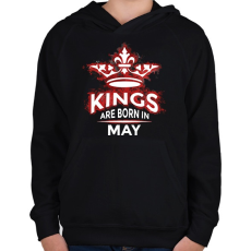 PRINTFASHION Kings are born in May - Gyerek kapucnis pulóver - Fekete