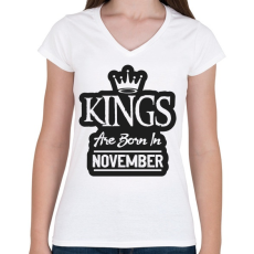 PRINTFASHION KINGS are born in November - fekete - Női V-nyakú póló - Fehér