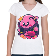 PRINTFASHION Kirby BUU - Női V-nyakú póló - Fehér női póló