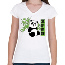 PRINTFASHION kis panda - Női V-nyakú póló - Fehér női póló