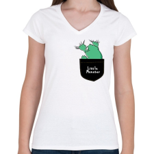 PRINTFASHION Kis szörny a zsebben - Női V-nyakú póló - Fehér női póló