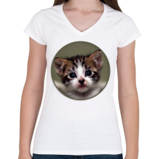 PRINTFASHION Kiscica - Női V-nyakú póló - Fehér