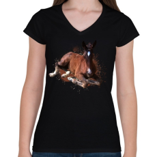 PRINTFASHION kiscsikó portré - Női V-nyakú póló - Fekete