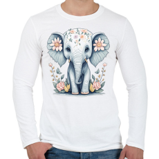 PRINTFASHION Kiselefánt virágokkal - Férfi hosszú ujjú póló - Fehér