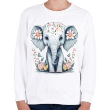 PRINTFASHION Kiselefánt virágokkal - Gyerek pulóver - Fehér gyerek pulóver, kardigán