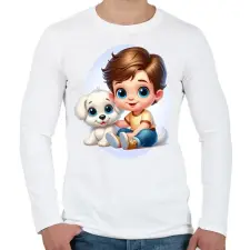 PRINTFASHION Kisfiú kiskutyával - Férfi hosszú ujjú póló - Fehér férfi póló