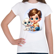 PRINTFASHION Kisfiú kiskutyával - Női póló - Fehér női póló
