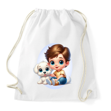 PRINTFASHION Kisfiú kiskutyával - Sportzsák, Tornazsák - Fehér tornazsák