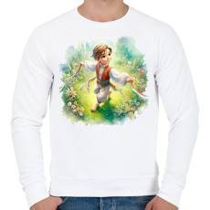 PRINTFASHION Kisfiú népviseletben a tavaszi virágos réten - Férfi pulóver - Fehér