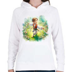 PRINTFASHION Kisfiú népviseletben a tavaszi virágos réten - Női kapucnis pulóver - Fehér