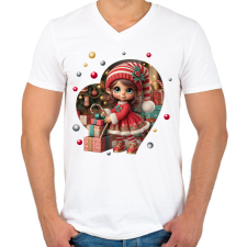 PRINTFASHION Kislány ajándékokkal - Férfi V-nyakú póló - Fehér férfi póló