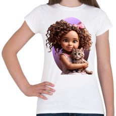 PRINTFASHION Kislány cicával - Női póló - Fehér