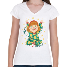 PRINTFASHION Kislány égősorral - Női V-nyakú póló - Fehér