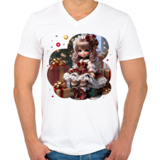 PRINTFASHION Kislány karácsonyi ruhában - Férfi V-nyakú póló - Fehér férfi póló