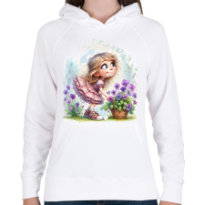 PRINTFASHION Kislány tavaszi ibolyával - Női kapucnis pulóver - Fehér női pulóver, kardigán