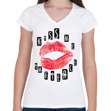 PRINTFASHION kiss me - Női V-nyakú póló - Fehér női póló